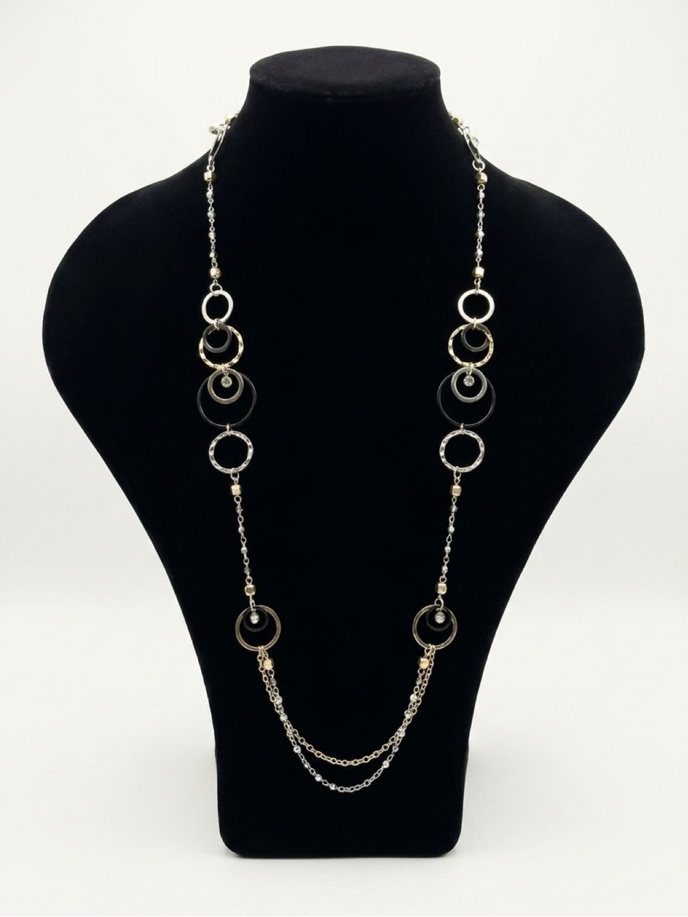 Gold and Silver Circle Link Long Necklace